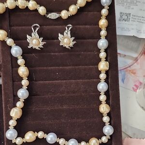 Mixed Tone Faux Pearl Necklace & Earring Duet.